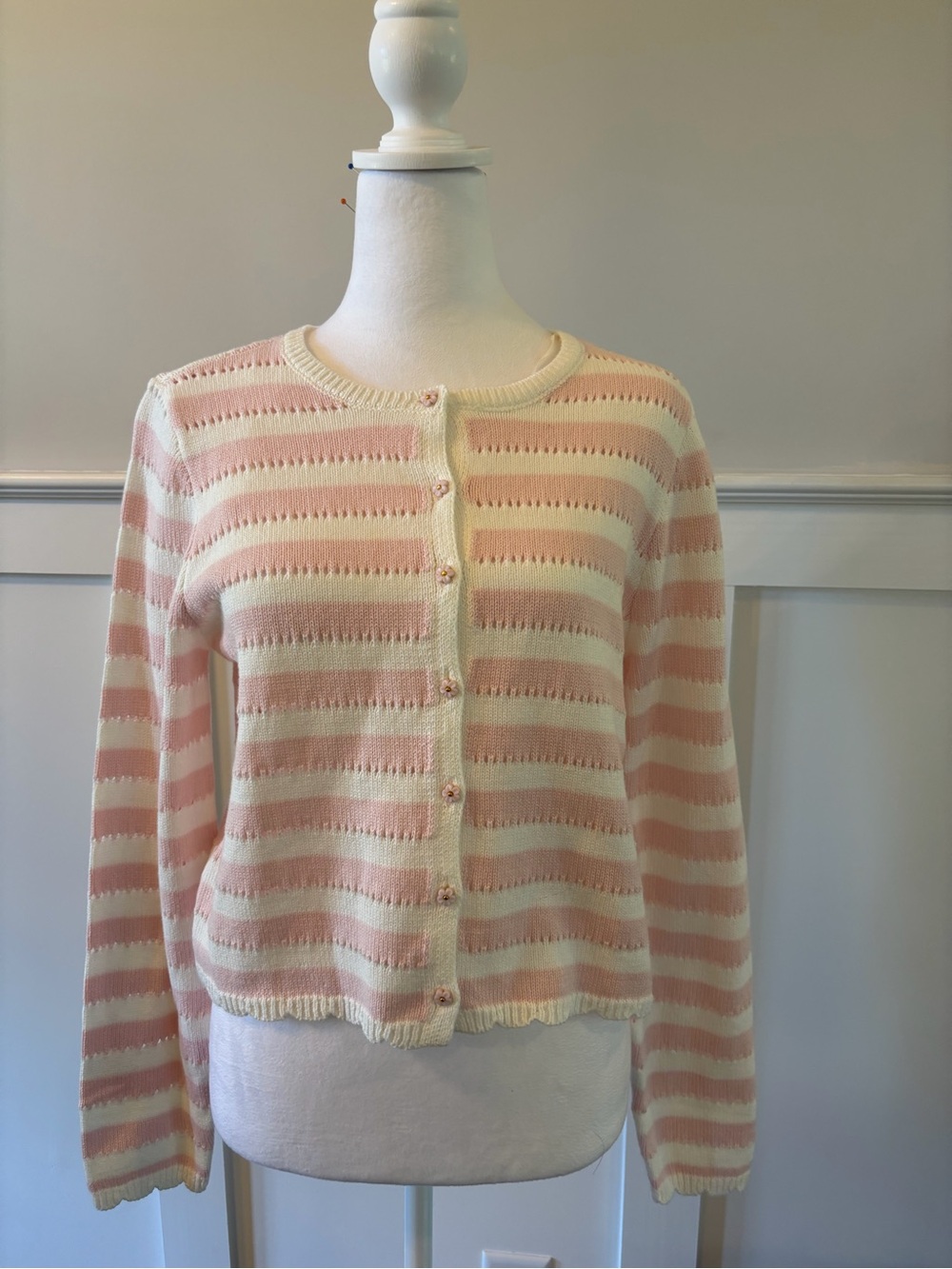 Pink Rose Pink and Cream Striped Button-Front Cardigan